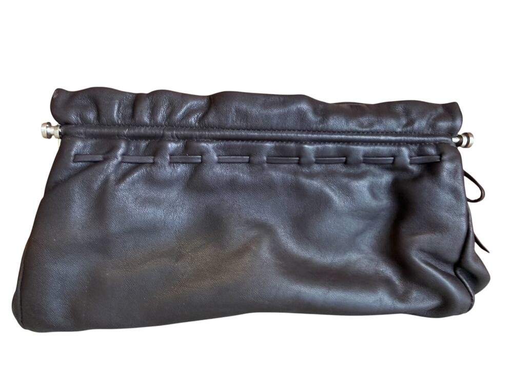 Ann Taylor Ruffled Leather Clutch Bag Chocolate Brown